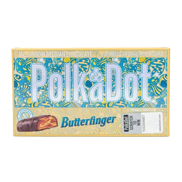 Polkadot Butterfinger Chocolate Bar is a perfect blend of Belgian chocolate and crunchy peanut butter. Vegan-friendly and premium.