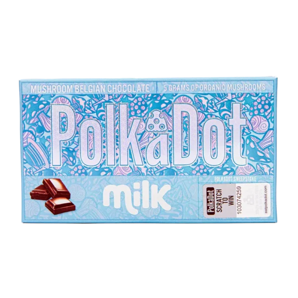 Experience the luxury of Polkadot Milk Chocolate Bars, crafted from premium Belgian chocolate and infused with magic mushrooms for an unforgettable treat.