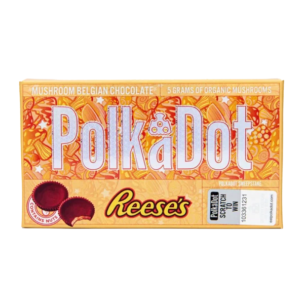 Reese's PolkaDot Magic Mushroom Belgian Chocolate Bar is vegan, ethically sourced, and packed with wellness benefits. Ideal for any occasion.