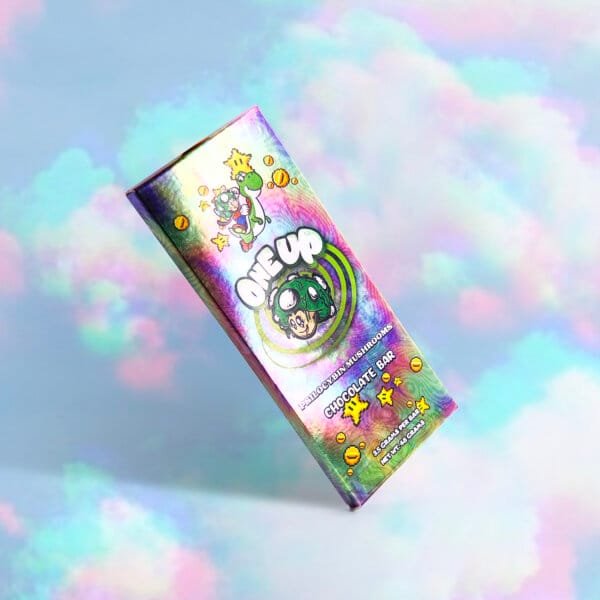 "One Up Mushroom Chocolate Bar 3.5g combines rich, smooth chocolate with the power of functional mushrooms, offering a convenient, 3.5g serving of a delicious, wellness-boosting treat that supports focus and energy."