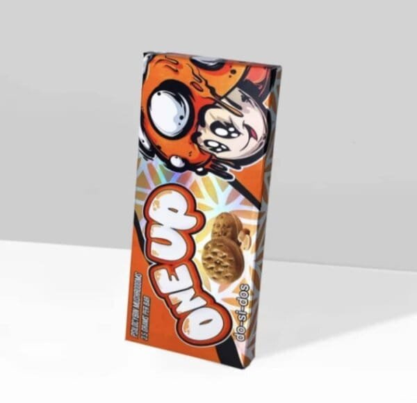 "One Up Do-Si-Dos Mushroom Bar combines the nostalgic flavors of peanut butter and oatmeal cookies with the power of functional mushrooms, creating a delicious, wellness-boosting snack that enhances focus and energy."