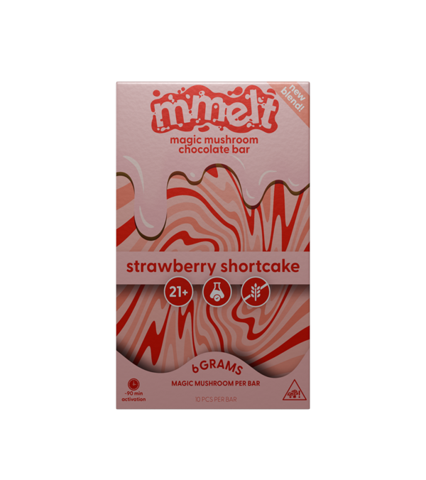 Each Strawberry Shortcake Mmelt Magic Mushroom Chocolate Bar contains 10 individual pieces, offering flexibility in dosage and consumption.